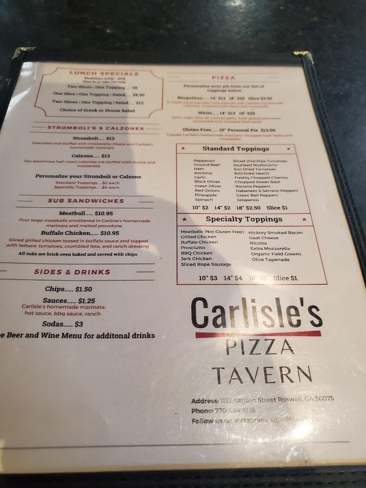Carlisle's Pizza Tavern Menu image 3